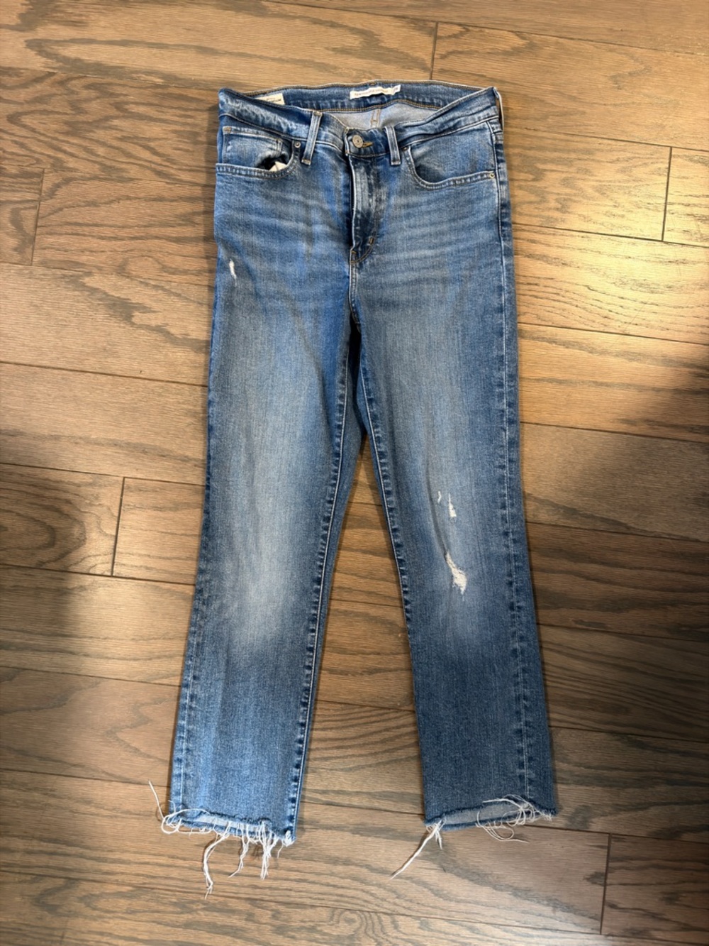 Levi's high rise straight Light Blue Cropped Distressed Jeans
